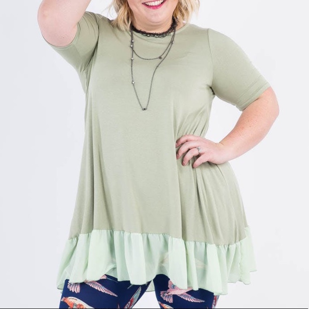 Chiffon Ruffle Tunic Sage